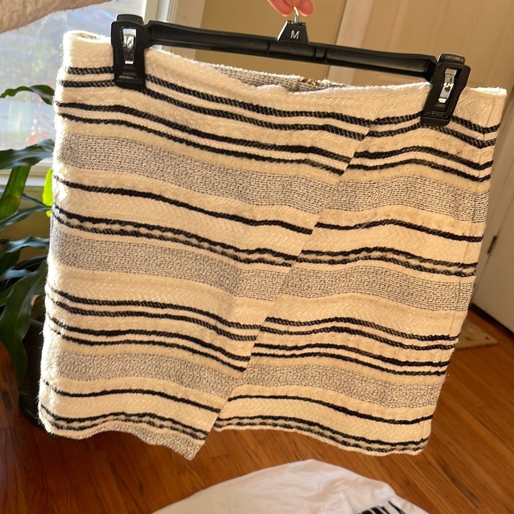 H&M skirt. Wool-like material. Stripes but with a slight A-line.